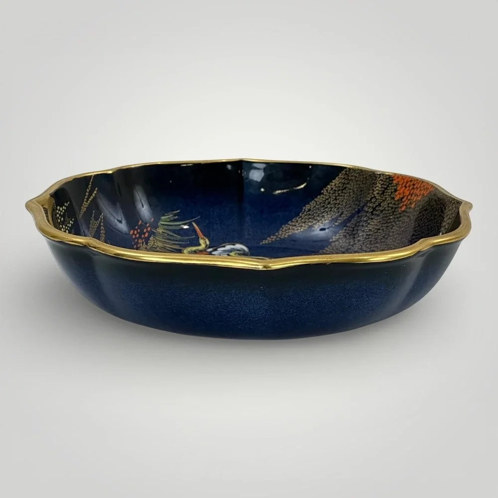 Vintage Carlton‎ Ware Bleu Royal New Stork Ceramic Bowl Blue Gold 22.5cm England